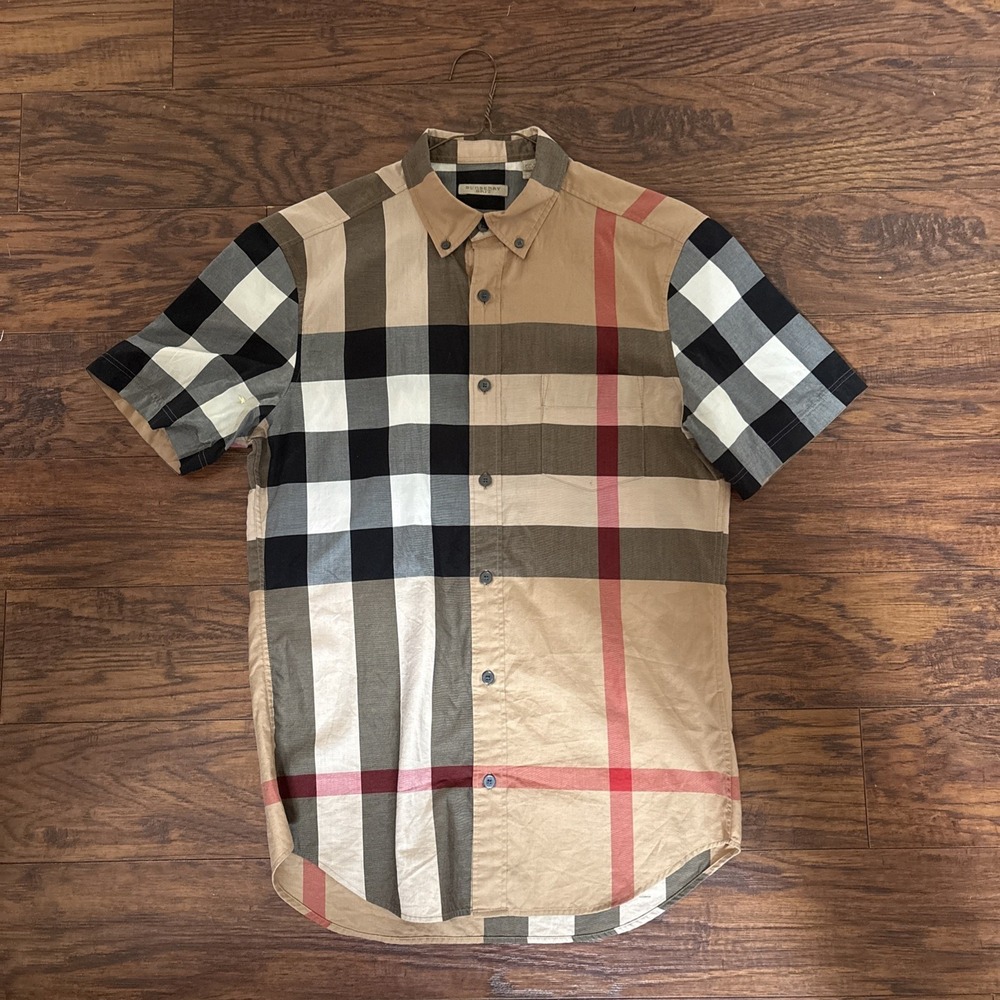 Authentic Burberry Brit Mens Shirt Sz Small Classic Nova Check Plaid Button Down